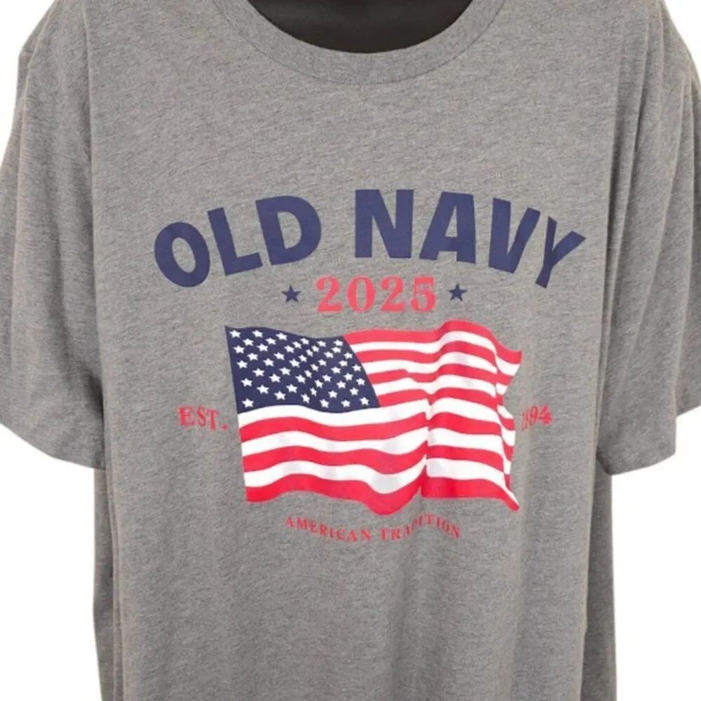 Old Navy T Shirt Mens Size 3XL Gray 2025 American Flag Patriotic